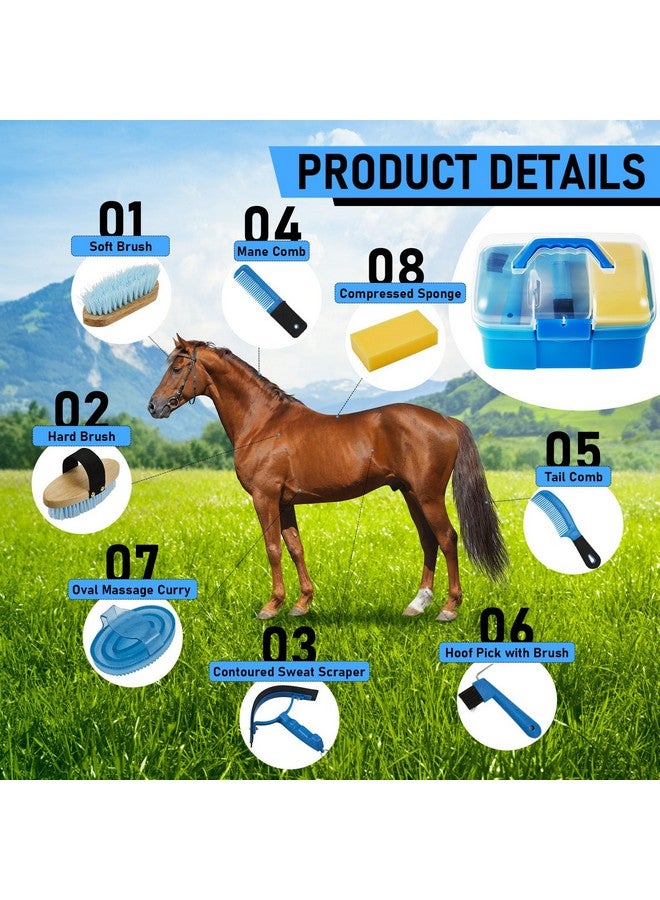 Cunhill 9 Pieces Horse Grooming Kit Tack Room Supplies Set with Organizer Tote Box, Oval Massage Curry, Hard and Soft Brush, Hoof Pick, Sweat Scraper, Bathing Sponge, Combs for Horse Riders Beginners - Image 3