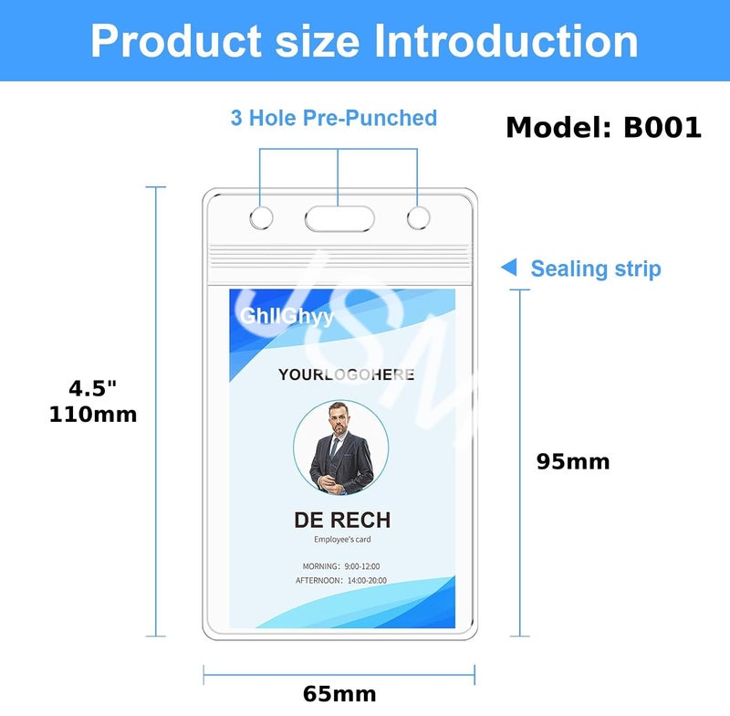 NSSP Vertical Clear Waterproof ID Card Holders/Badge Holder for School, Office/Holder with Sealable Zip Name Tag Badge (Pack of 50, Transparent Vertical) B002 - Image 2