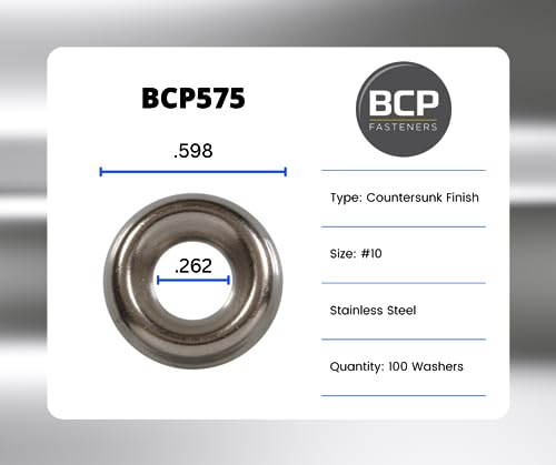 BCP Fasteners 100 Qty #10 Stainless Steel Countersunk Finish Washers | 304 SS Finishing Cup (BCP575) - Image 2