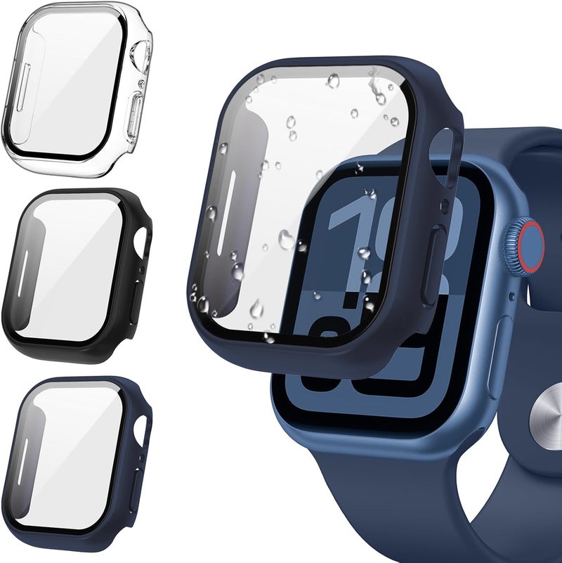 Tensea [3PCS for Apple Watch Screen Protector Case 44mm SE 3/SE 2rd Generation/SE/Series 6/5/4 Accessories, iWatch Protective Face Cover for Women Men, Bumper Tempered Glass for iPhone Watch 44 mm - Image 1