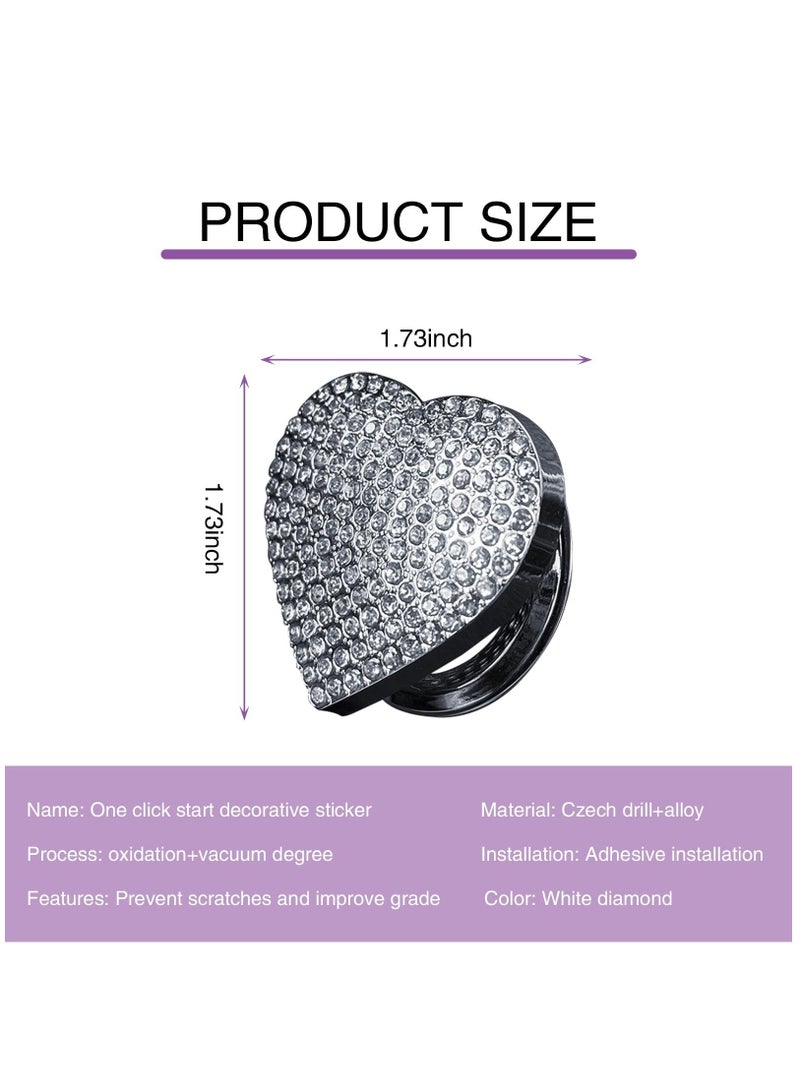 Excefore 1 PC Bling Car Engine Start Button Cover, Rhinestone Heart-Shaped Shiny One-Button Start Decorative Sticker, Anti-Accidental Touching Scratch Protective Cover, Universal for Most Cars, White - Image 2