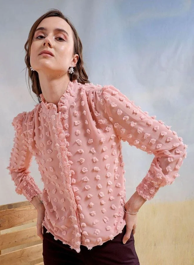 Women Regular Fit Textured Shirt Collar Long Sleeve Shirt