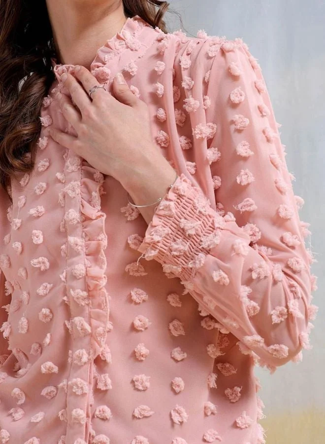 مرفوعة Women Regular Fit Textured Shirt Collar Long Sleeve Shirt