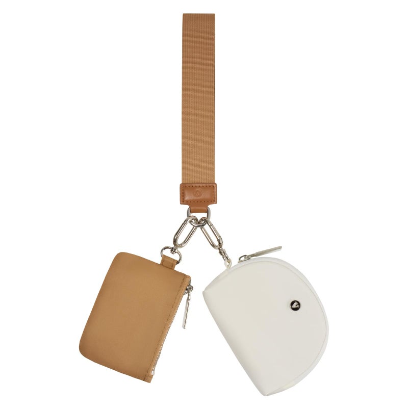 VUTUXA KeyChain Wallet Wristlet Wallets For Women Mini Zip Dual Pouch Wristlet (white+brown) - Image 1