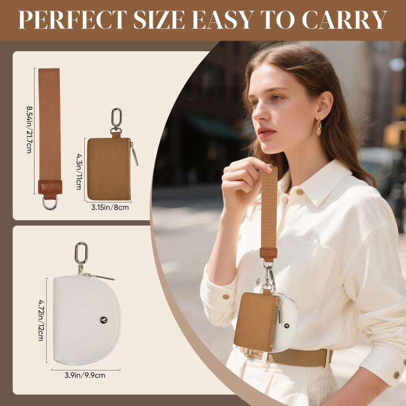VUTUXA KeyChain Wallet Wristlet Wallets For Women Mini Zip Dual Pouch Wristlet (white+brown) - Image 2