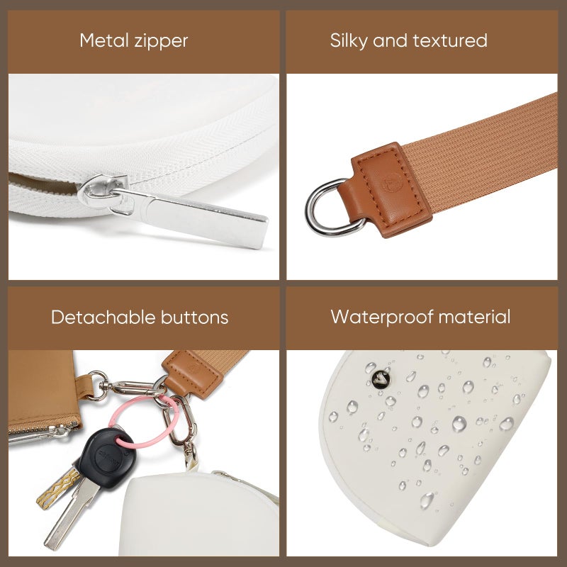 VUTUXA KeyChain Wallet Wristlet Wallets For Women Mini Zip Dual Pouch Wristlet (white+brown) - Image 4