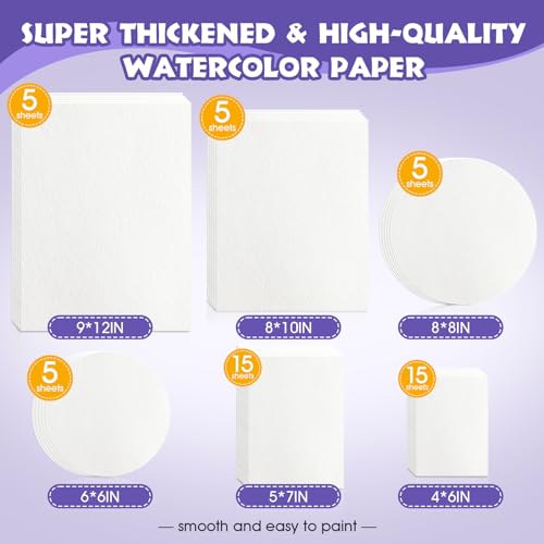 AROIC 50 Sheets Watercolor Paper Bulk, 6 Sizes 9" x 12",8" x 10",8" x 8" etc.(300 GSM), White Water Color Paper for Kids, Adults, Artists, Painting & Craft Paper, Watercolor Paper, Drawing Supplies - Image 2