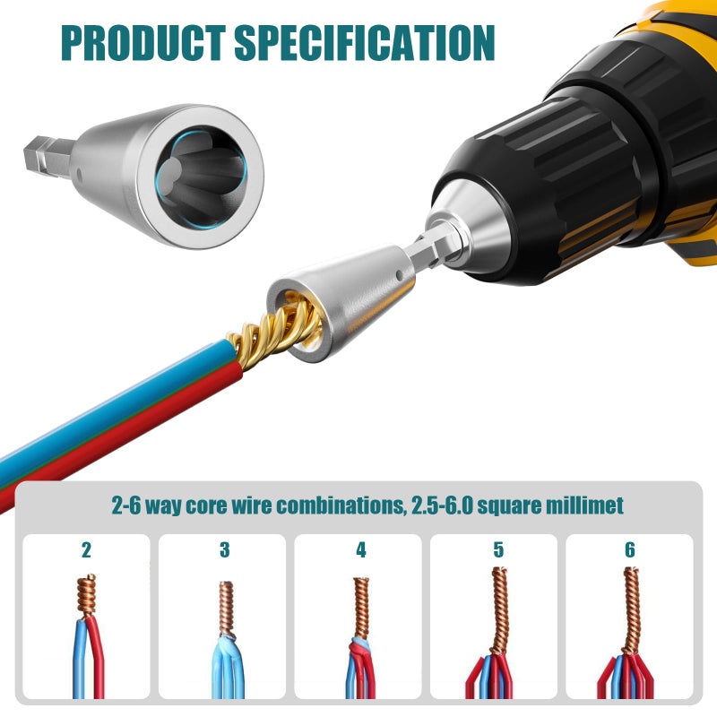 Aikyciu 2PCS Wire Twister Tool for Drill, Wire Nut Twister for Electrical Power Drill, 6mm Hex Shank Cable Wire Twisting Tool Wire Twister Wire Connector for 9-22 AWG - Image 3