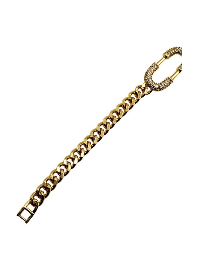 Influence Germany Women's Gold Plated U shaped Bracelet – Iced Out Cuban Link with Crystal Stones - Image 4