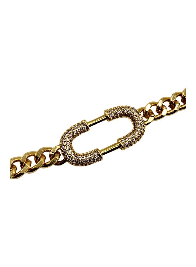 Influence Germany Women's Gold Plated U shaped Bracelet – Iced Out Cuban Link with Crystal Stones - Image 3