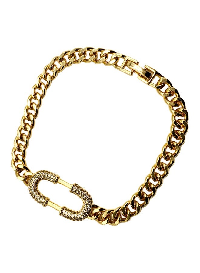 Influence Germany Women's Gold Plated U shaped Bracelet – Iced Out Cuban Link with Crystal Stones - Image 1