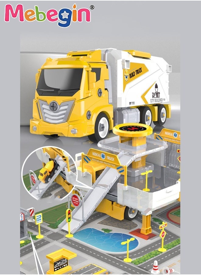MEBEGIN 3 in 1 Robot Transforming Truck Toy Set with Road Barrier Traffic Signs, Transforming Engineering Car Assembled Toy, Transforming Container Truck, DIY Outdoor Construction Toys for Kids, Perfect Gift for Kids  - Image 3