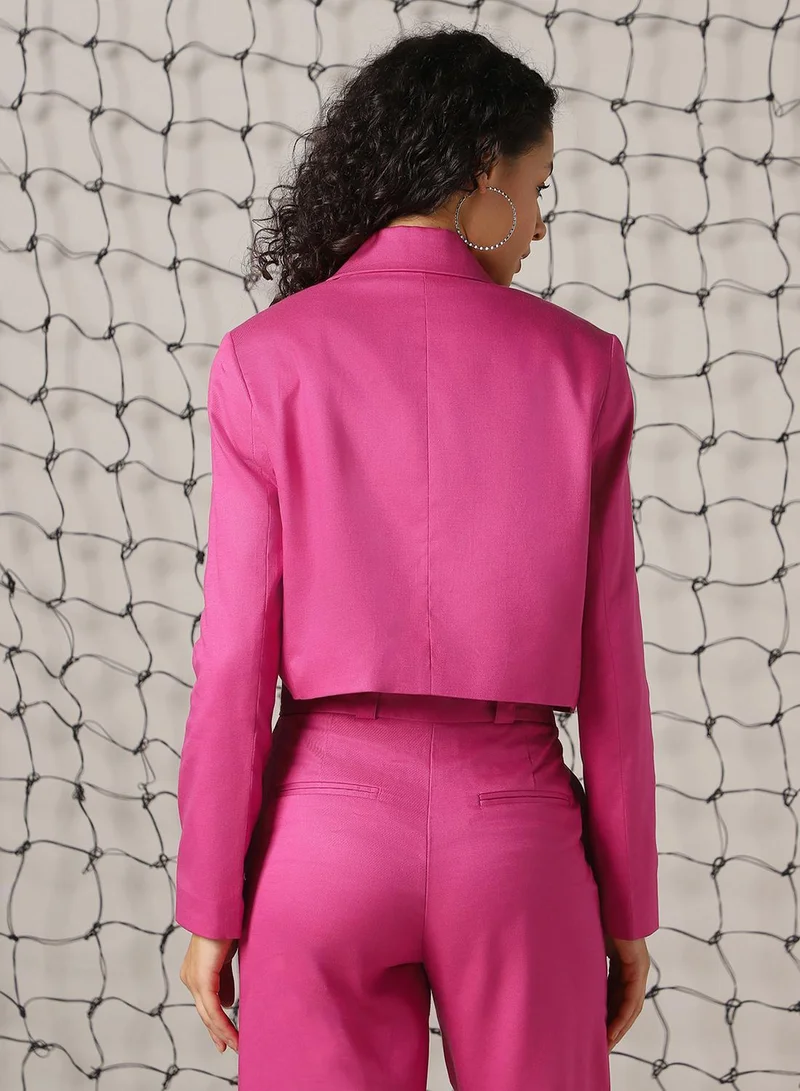 Hubberholme Magenta Women's Magenta Cotton Blend Solid Oversized Blazer for Women | Best Price UAE