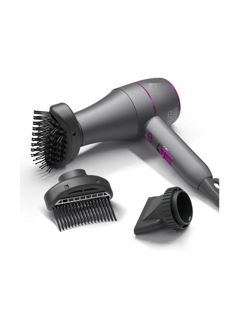 3-in-1 Professional Compact Hair Dryer with Comb & Volumizer Brush & Nozzle Attachment