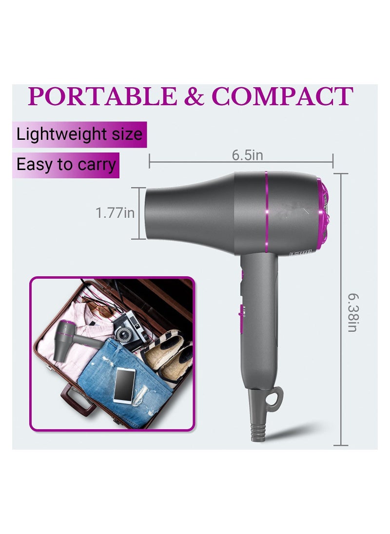 3-in-1 Professional Compact Hair Dryer with Comb & Volumizer Brush & Nozzle Attachment