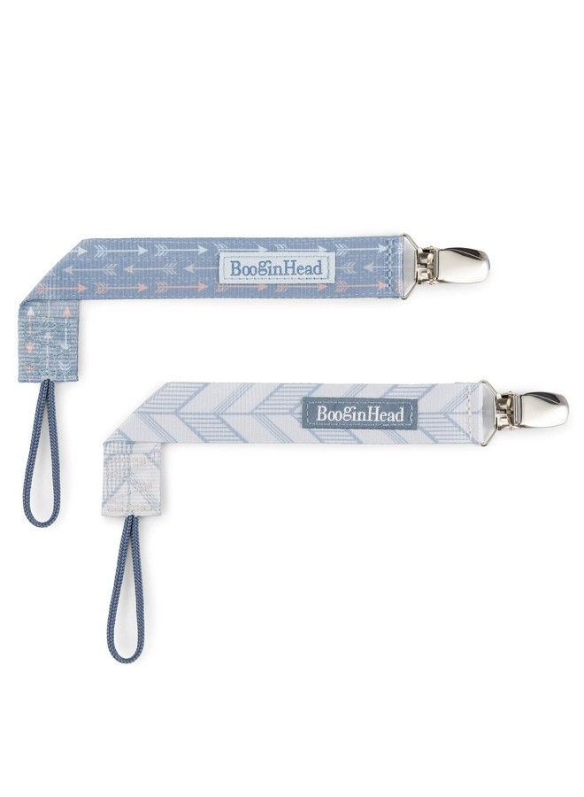 BooginHead Pacifier Clip Baby Pacifier Holder Pacigrip 2 Pack Blue Arrows - Image 1
