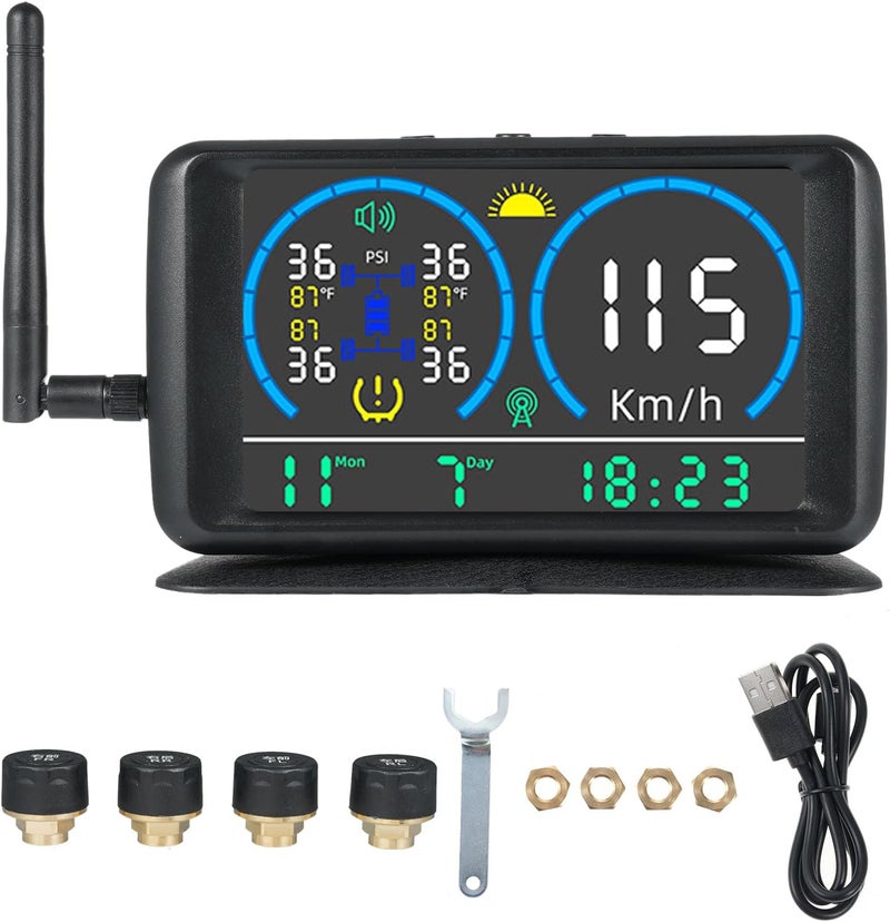 Eacam Tire Pressure Monitoring System with 4 Sensors 4 Alarm Modes Solar RV TPMS for RV Light Trucks and Small Cars - Image 1