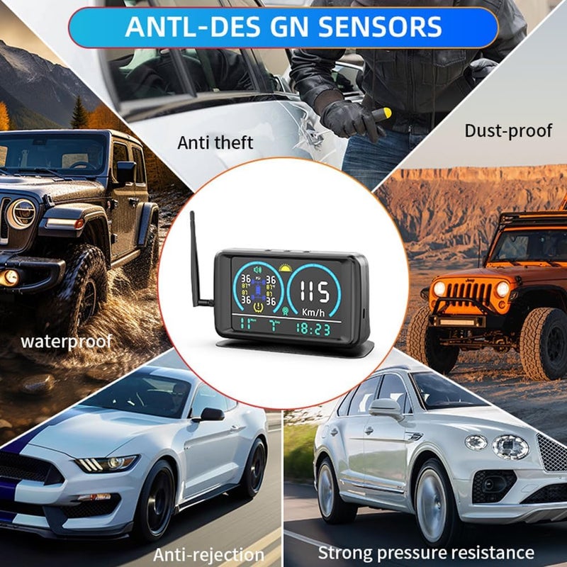 Eacam Tire Pressure Monitoring System with 4 Sensors 4 Alarm Modes Solar RV TPMS for RV Light Trucks and Small Cars - Image 2