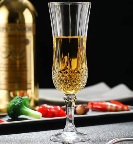 NVRA 190ml Premium and Stylish Crystal Champagne Glass Vintage Diamond Cut Design Long Champagne Wine Glass with Elegant Flutes Stem Clear_185ml Set of 6 - Image 2
