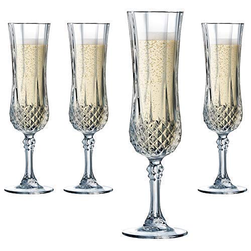 NVRA 190ml Premium and Stylish Crystal Champagne Glass Vintage Diamond Cut Design Long Champagne Wine Glass with Elegant Flutes Stem Clear_185ml Set of 6 - Image 1