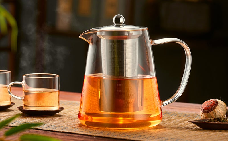 GipiBox® Borosilicate Glass Tea Pot with Heat Resistant Stainless Steel Infuser Perfect for Tea and Coffee Maker, Clear Transparent Kettle (750 ML, Round Kettle) (Glass) - Image 1