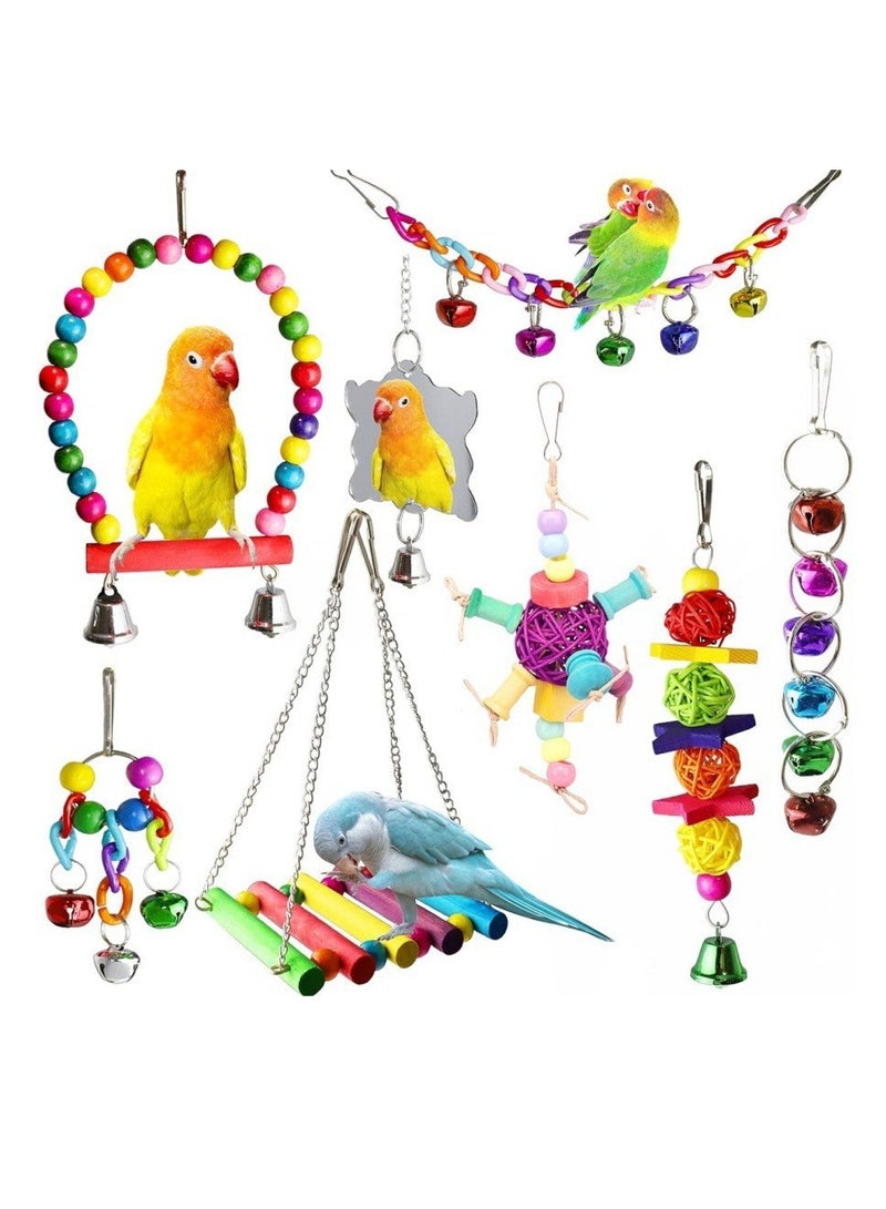 general 11-piece set of parrot toys, colorful ladder swing vine ball gnawing string bell ball, parrot bird cage gnawing toy - Image 4
