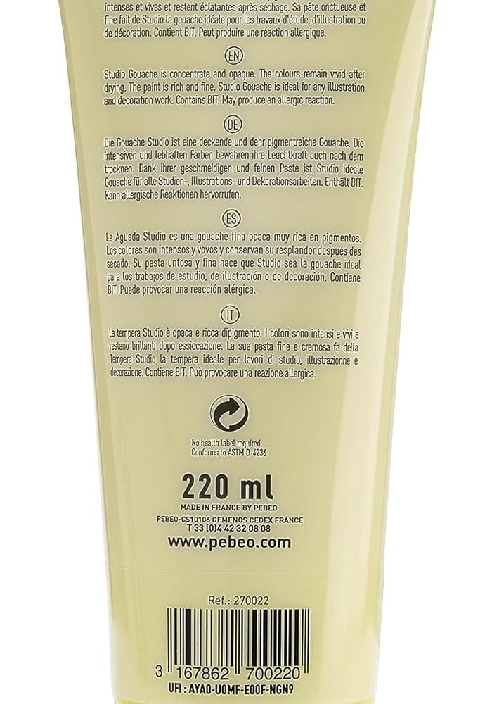 PEBEO Studio Gouache Paint, 220 ml, Lemon Yellow - Vibrant Matte Finish for Artists - Image 2