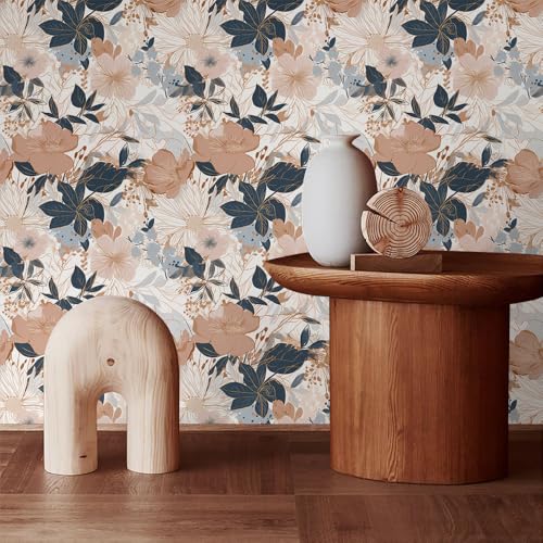 MuralPeel Modern Brown Navy Flower Plants Vintage Peel and Stick Wallpaper Self Adhesive Removable Easy Peel Off Stick on Wall Paper for Bedroom Cabinet Renter - Image 3