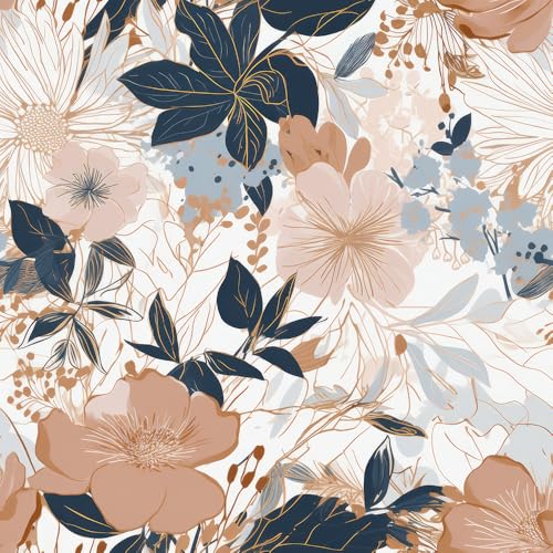 MuralPeel Modern Brown Navy Flower Plants Vintage Peel and Stick Wallpaper Self Adhesive Removable Easy Peel Off Stick on Wall Paper for Bedroom Cabinet Renter - Image 1