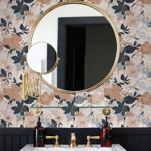 MuralPeel Modern Brown Navy Flower Plants Vintage Peel and Stick Wallpaper Self Adhesive Removable Easy Peel Off Stick on Wall Paper for Bedroom Cabinet Renter - Image 4