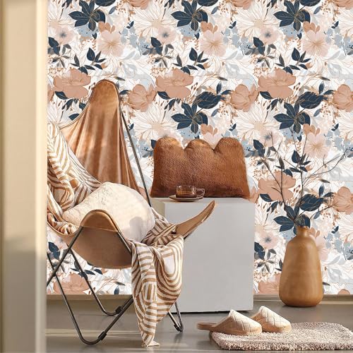 MuralPeel Modern Brown Navy Flower Plants Vintage Peel and Stick Wallpaper Self Adhesive Removable Easy Peel Off Stick on Wall Paper for Bedroom Cabinet Renter - Image 2