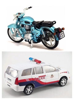 Centy CENTY Toys Pack of 2- The White Colour Police Chase with Sunroof and The Blue Colour Rugged Bike - Realistic Alloy Wheels and Realistic Design- Pull Back Action- Bike is Both Free Wheel and Pull Back  - Image 2