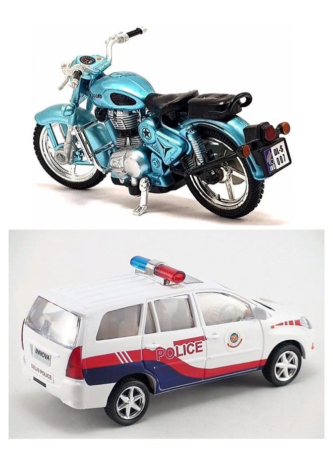 Centy CENTY Toys Pack of 2- The White Colour Police Chase with Sunroof and The Blue Colour Rugged Bike - Realistic Alloy Wheels and Realistic Design- Pull Back Action- Bike is Both Free Wheel and Pull Back - Image 2