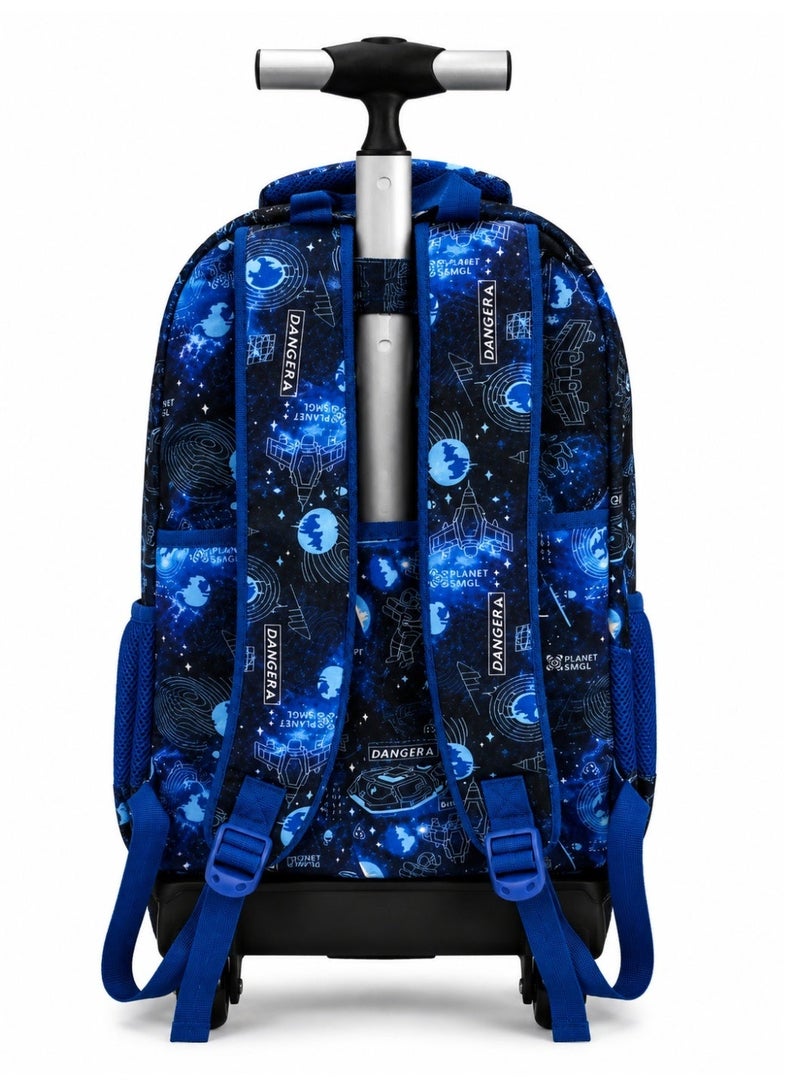 RENOVO School Trolley Backpack with Telescopic Handle – Space Theme, Lightweight Rolling Backpack for Boys - Image 3