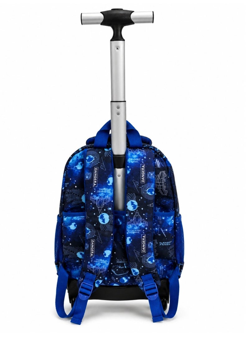 RENOVO School Trolley Backpack with Telescopic Handle – Space Theme, Lightweight Rolling Backpack for Boys - Image 4