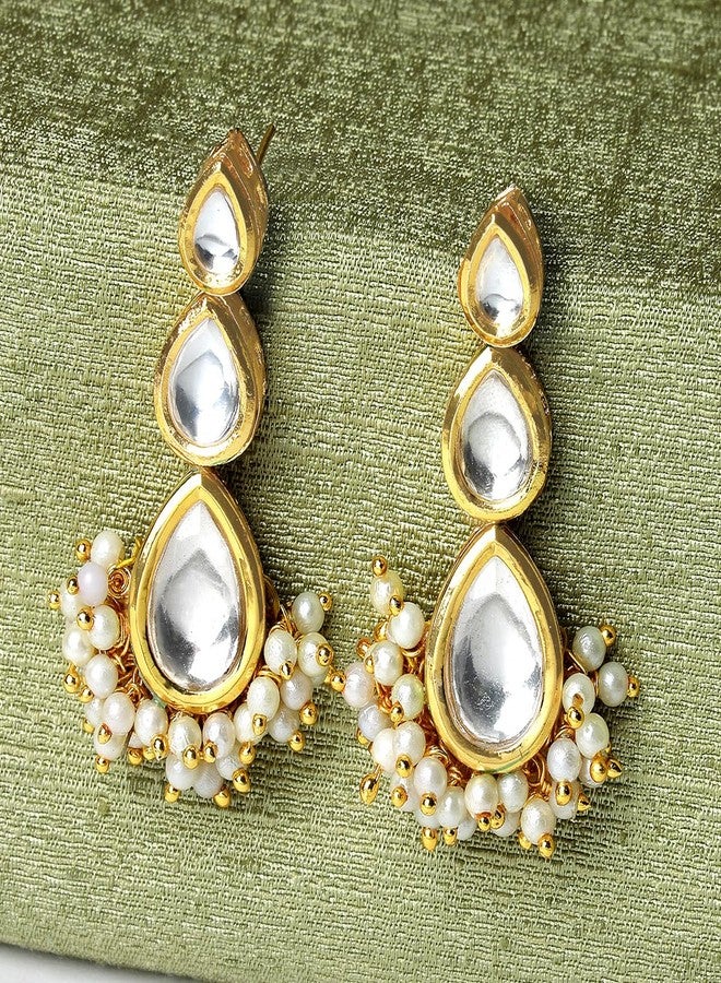 Karatcart Gold Plated Drop Shape Polki Kundan Earrings for Women - Image 4