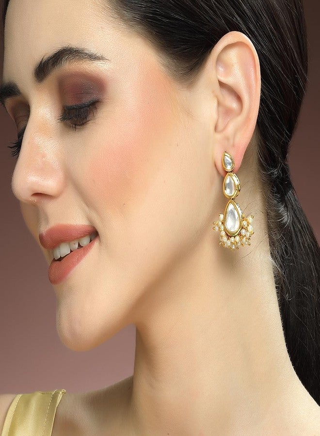 Karatcart Gold Plated Drop Shape Polki Kundan Earrings for Women - Image 3