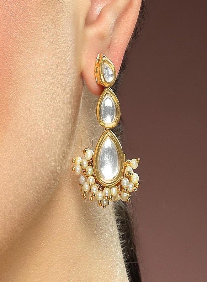 Karatcart Gold Plated Drop Shape Polki Kundan Earrings for Women - Image 2