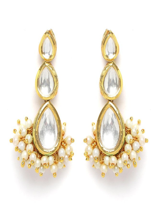 Karatcart Gold Plated Drop Shape Polki Kundan Earrings for Women - Image 1