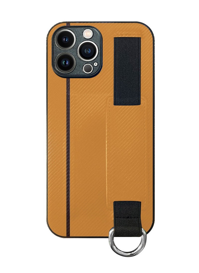 CATANES iPhone 13 Pro Max Case Cover with Hand Strap Finger Grip Loop and Card Holder Slot Mustard Yellow  - Image 2
