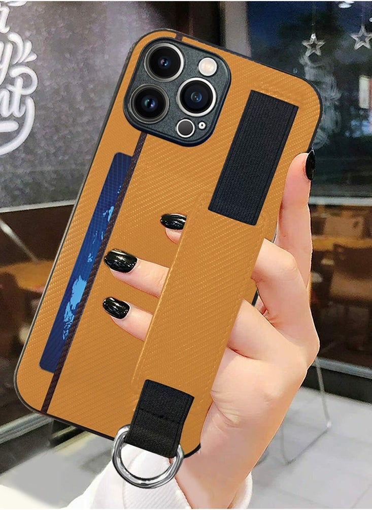 CATANES iPhone 13 Pro Max Case Cover with Hand Strap Finger Grip Loop and Card Holder Slot Mustard Yellow  - Image 1
