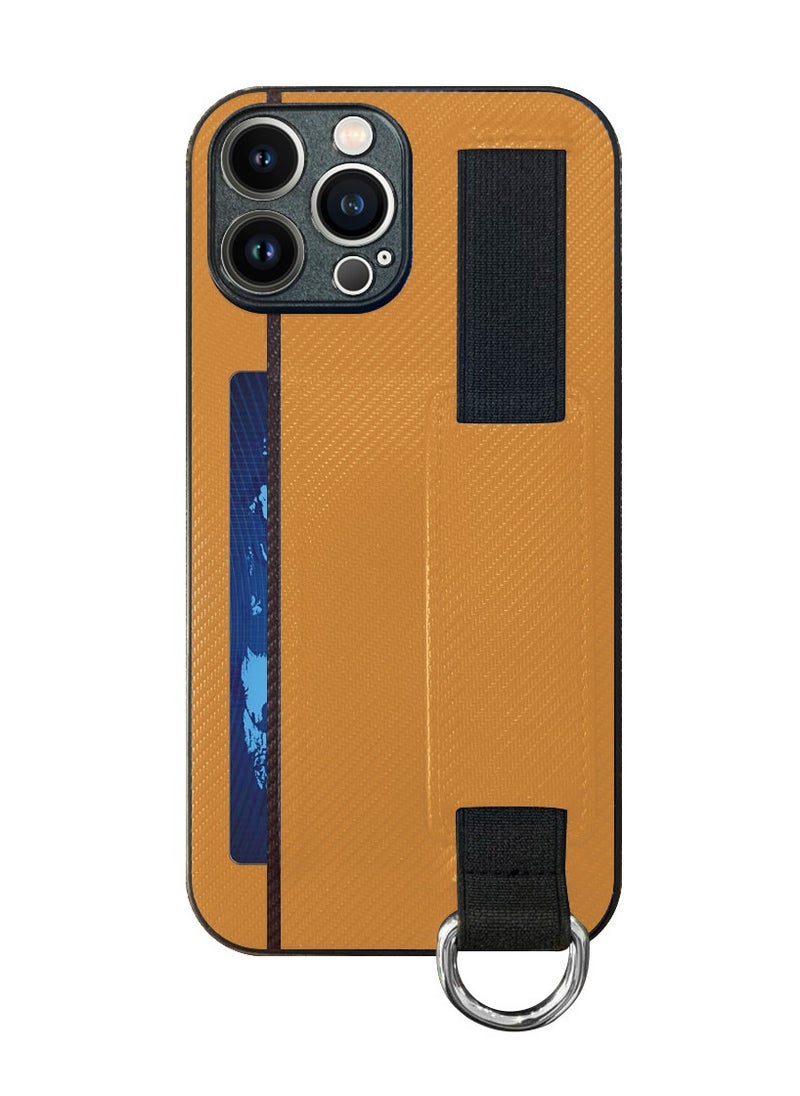 CATANES iPhone 13 Pro Max Case Cover with Hand Strap Finger Grip Loop and Card Holder Slot Mustard Yellow  - Image 4