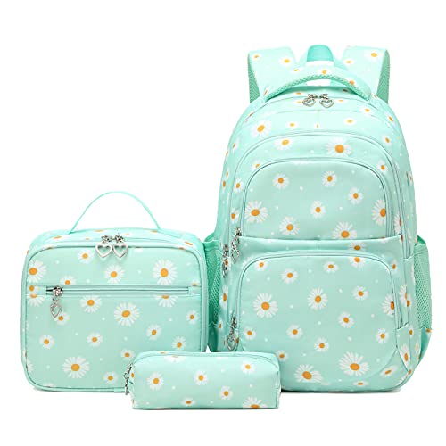 goldwheat Daisy Printed Backpacks With Lunch Pack Pencil Case 3pcs, Lightweight Water Resistant Bookbag For Middle School - Image 1
