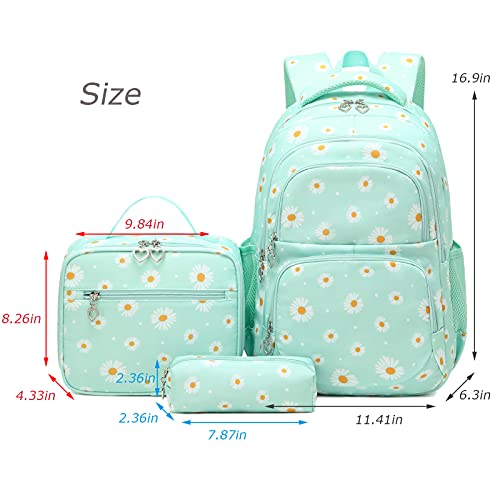 goldwheat Daisy Printed Backpacks With Lunch Pack Pencil Case 3pcs, Lightweight Water Resistant Bookbag For Middle School - Image 2