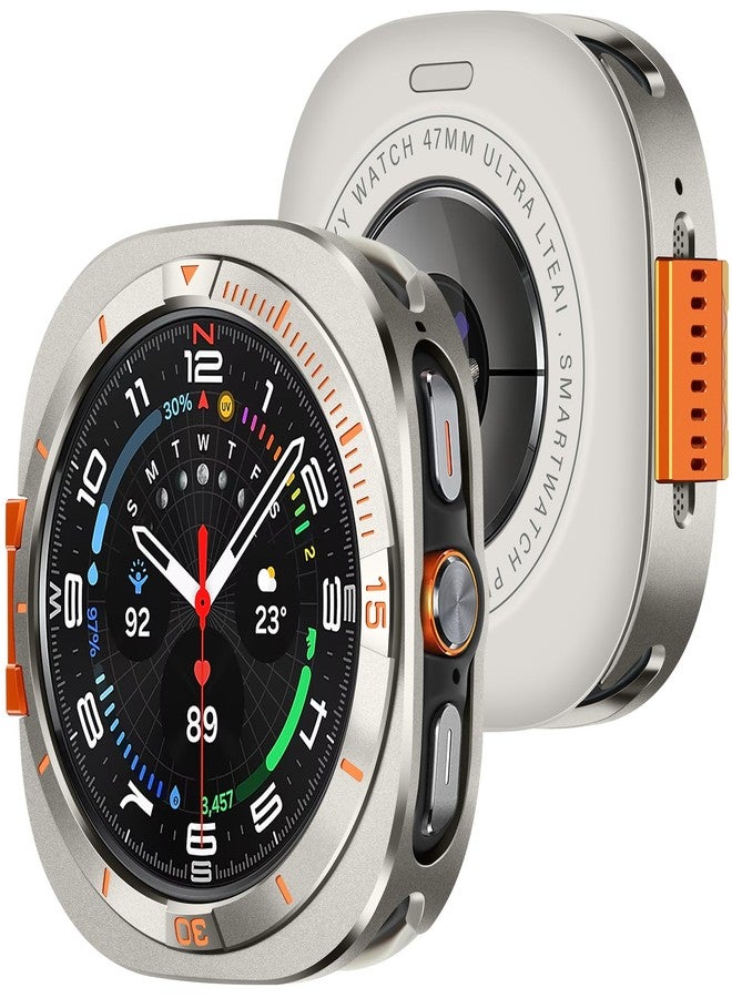 Amizee Metal Case Compatible with Samsung Galaxy Watch Ultra/Ultra 2(2025) 47mm with Back Cover, Rugged Protective Bumper Cover for Galaxy Watch 7/8 Ultra, Titanium/Orange - Image 1