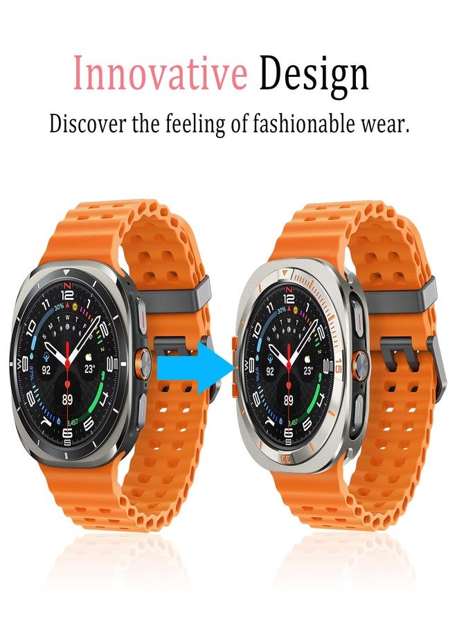 Amizee Metal Case Compatible with Samsung Galaxy Watch Ultra/Ultra 2(2025) 47mm with Back Cover, Rugged Protective Bumper Cover for Galaxy Watch 7/8 Ultra, Titanium/Orange - Image 2