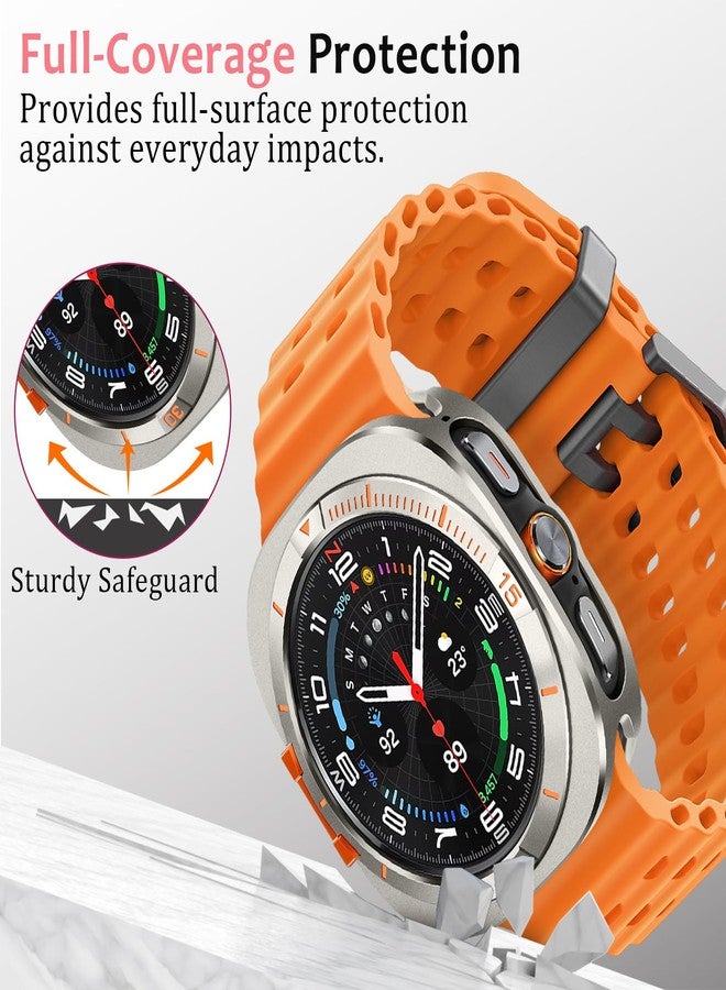 Amizee Metal Case Compatible with Samsung Galaxy Watch Ultra/Ultra 2(2025) 47mm with Back Cover, Rugged Protective Bumper Cover for Galaxy Watch 7/8 Ultra, Titanium/Orange - Image 4