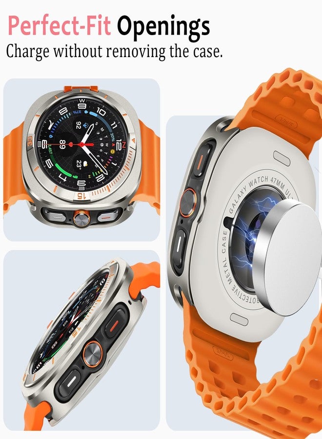 Amizee Metal Case Compatible with Samsung Galaxy Watch Ultra/Ultra 2(2025) 47mm with Back Cover, Rugged Protective Bumper Cover for Galaxy Watch 7/8 Ultra, Titanium/Orange - Image 5