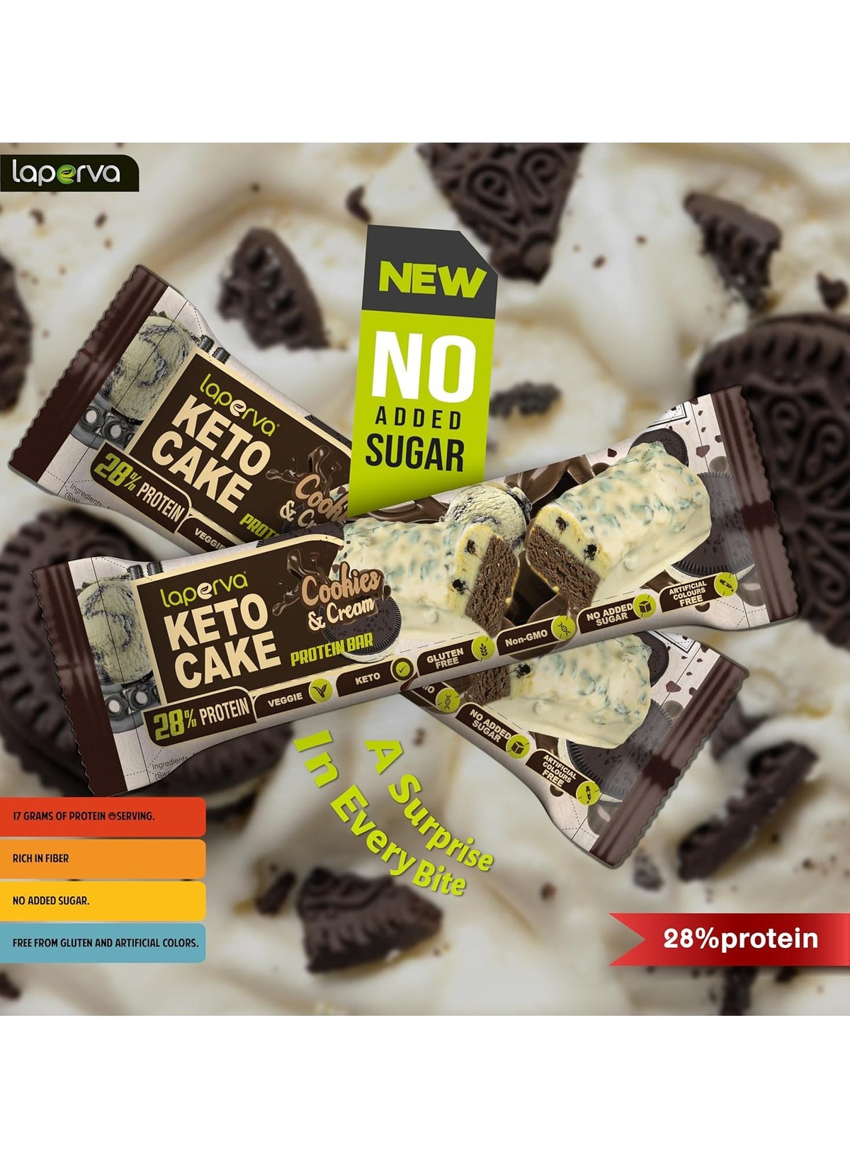 Keto Cake Protein Cookies &Cream Bar 60Gm Pack Of 18