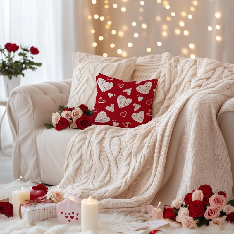 AACORS Valentine's Day Pillow Cover 20X20 Inch Set of 2,White Hearts Decorations Holiday Farmhouse Decorative Pillow Case for Sofa Couch Decor (Red) AK008-20 - Image 4